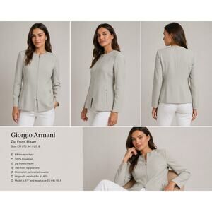 Giorgio Armani Gray Zip/Blazer EU 44 US 8 Minimalist Made in Italy $1600 Retail